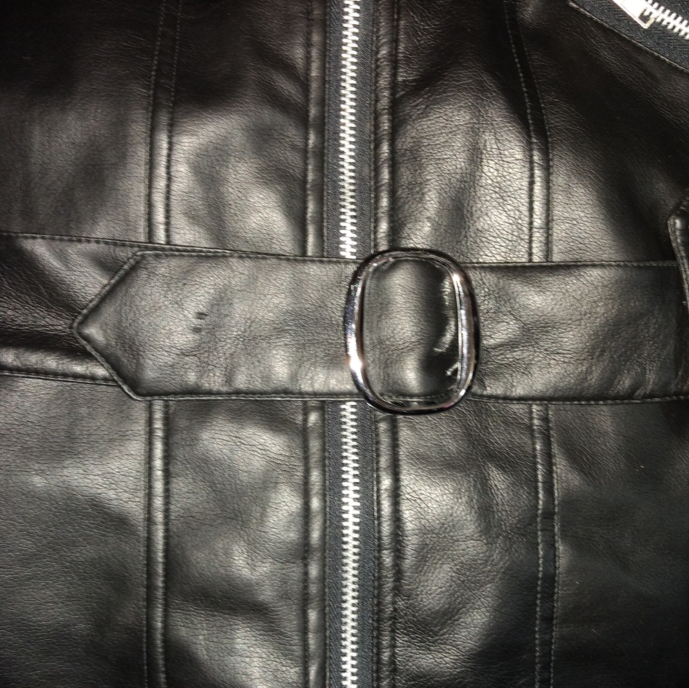 Vegan mock leather women's black biker style vest waistcoat w belt large - Picture 8 of 8